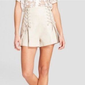Light Khaki Lace Up Twill Shorts